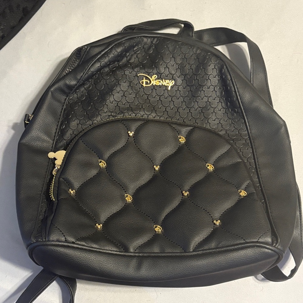 Disney Black Quilted Backpack with Gold Hardware